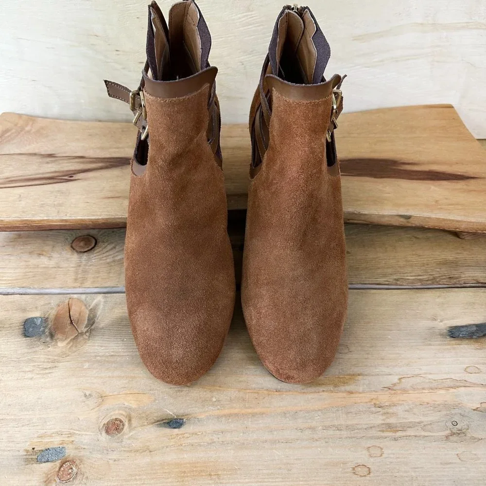 Kenneth Cole Reaction 7 pil-gram Booties‎ Boots Chestnut Brown Suede Buckles 11